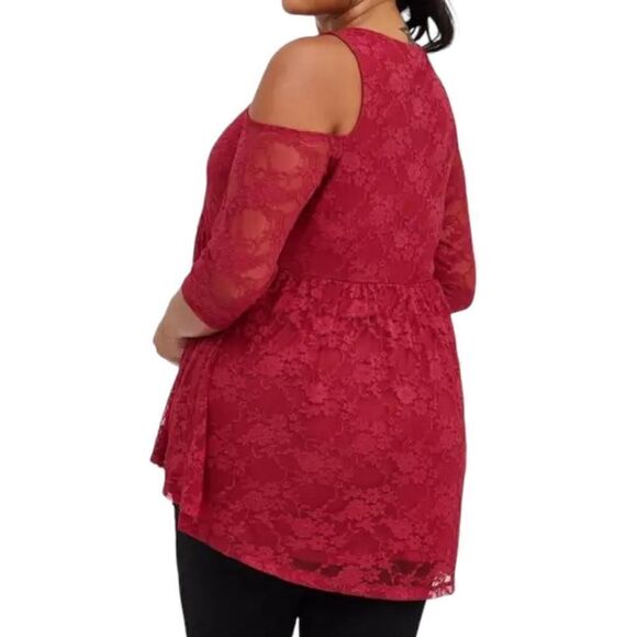 Torrid Lace Red Cold Shoulder Baby Doll Top - Picture 2 of 11